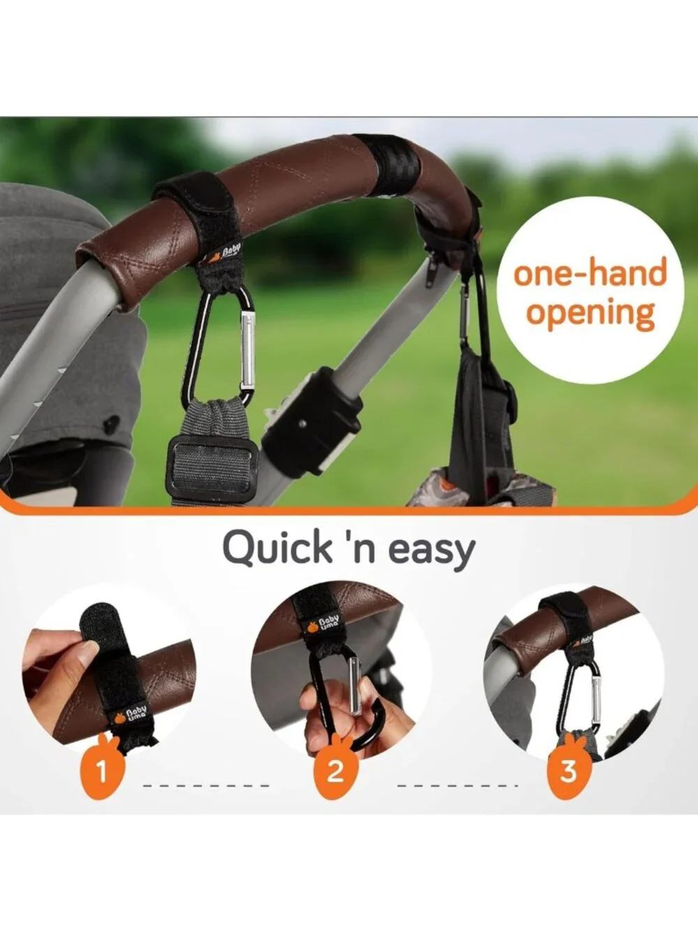 4-Pack Stroller Hooks for Diaper Bags - Adjustable Carabiner Clips, Carry 11 lbs